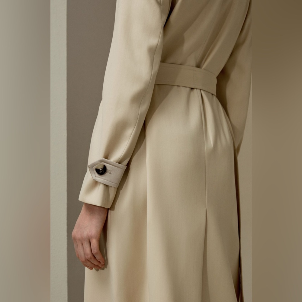 NWOT! Lilysilk | Silk-Wool Blend Water Repellent Classic Trench Coat | Khaki | L - Picture 4 of 13